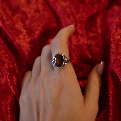 Sterling Silver Smoky Quartz Floral Ring - Size UK N / US 6.5