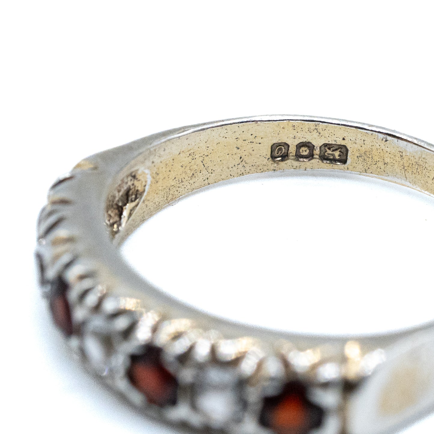 Sterling Silver Diamond and Garnet Half Eternity Ring - Size UK P / US 7.5