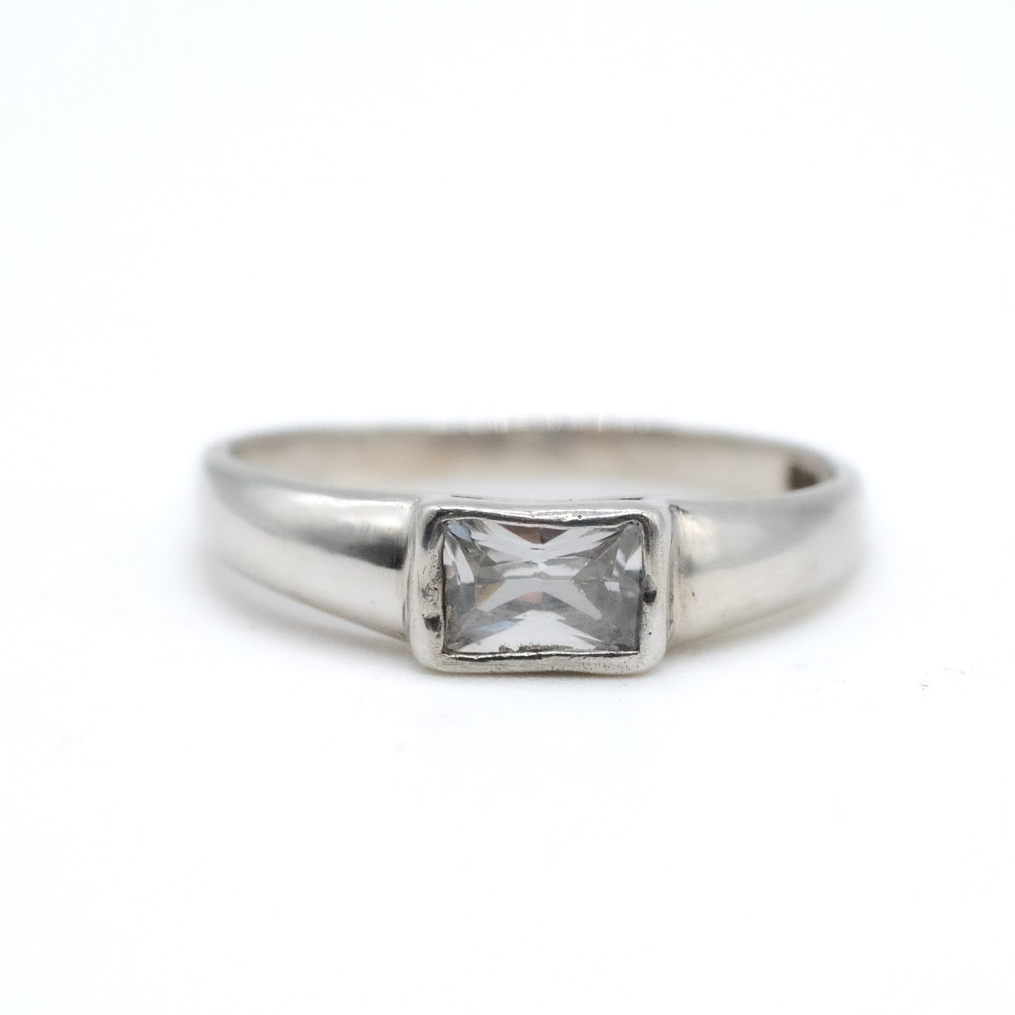 Sterling Silver Rectangle CZ Ring - Size UK S / US 9