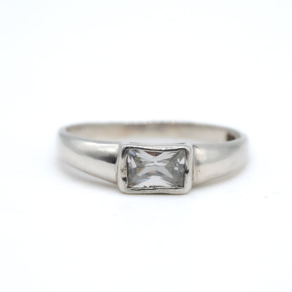 Sterling Silver Rectangle CZ Ring - Size UK S / US 9