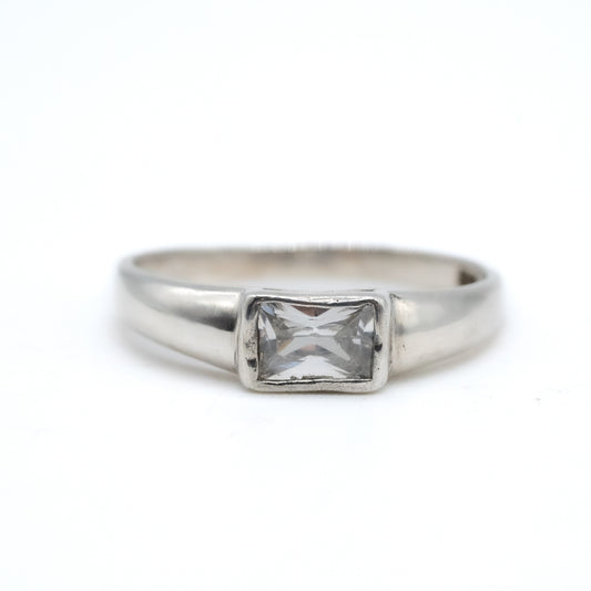 Sterling Silver Rectangle CZ Ring - Size UK S / US 9