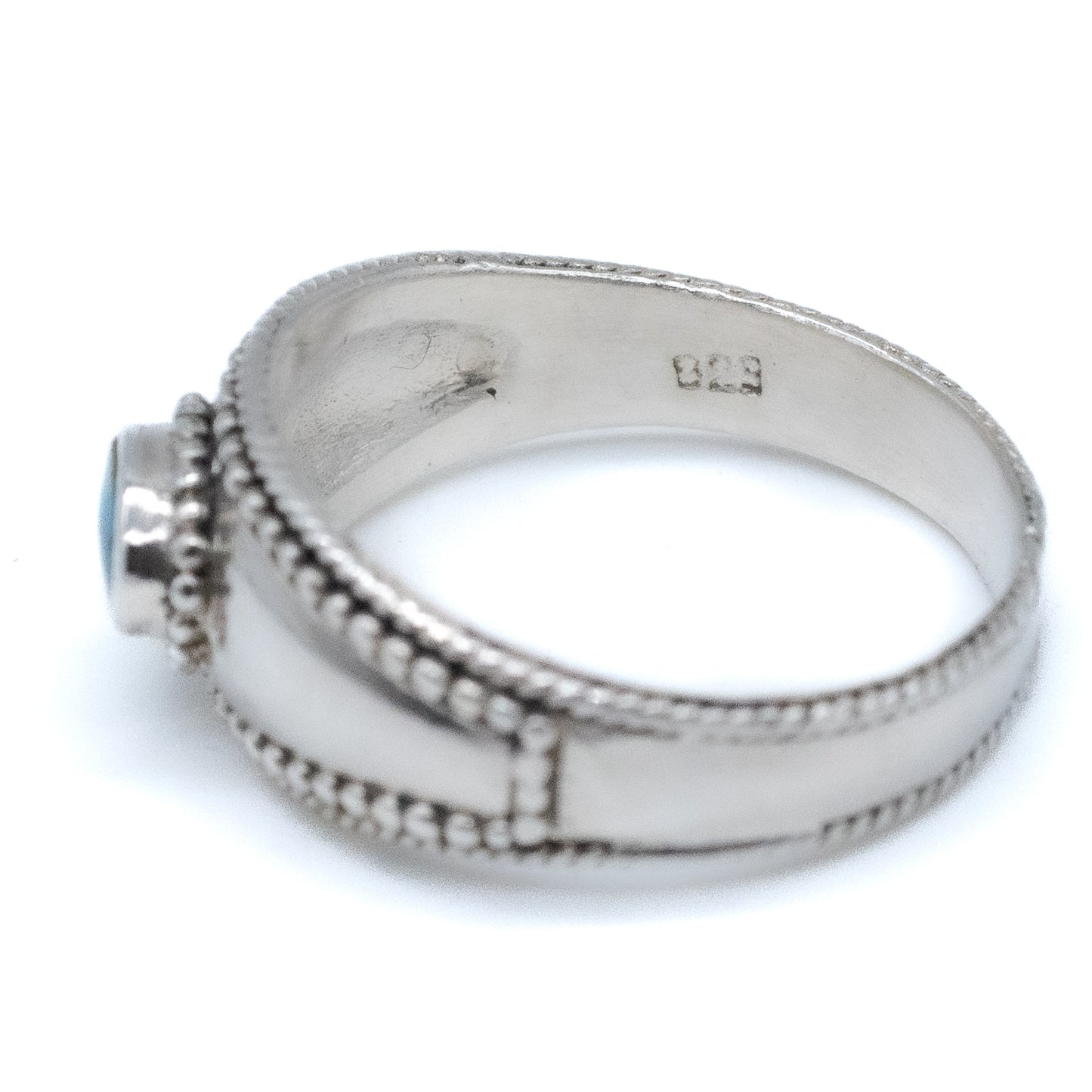 Sterling Silver Beaded Turquoise Dome Ring - Size UK S / US 9