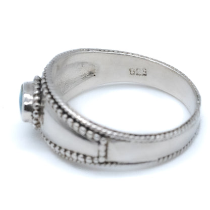 Sterling Silver Beaded Turquoise Dome Ring - Size UK S / US 9