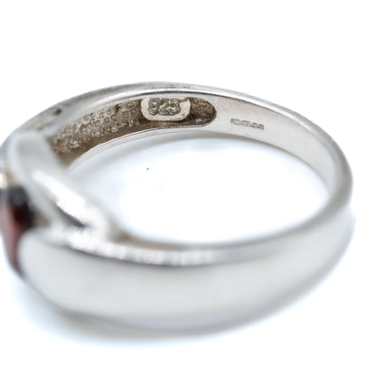 Sterling Silver Garnet Ring - Size UK O / US 7