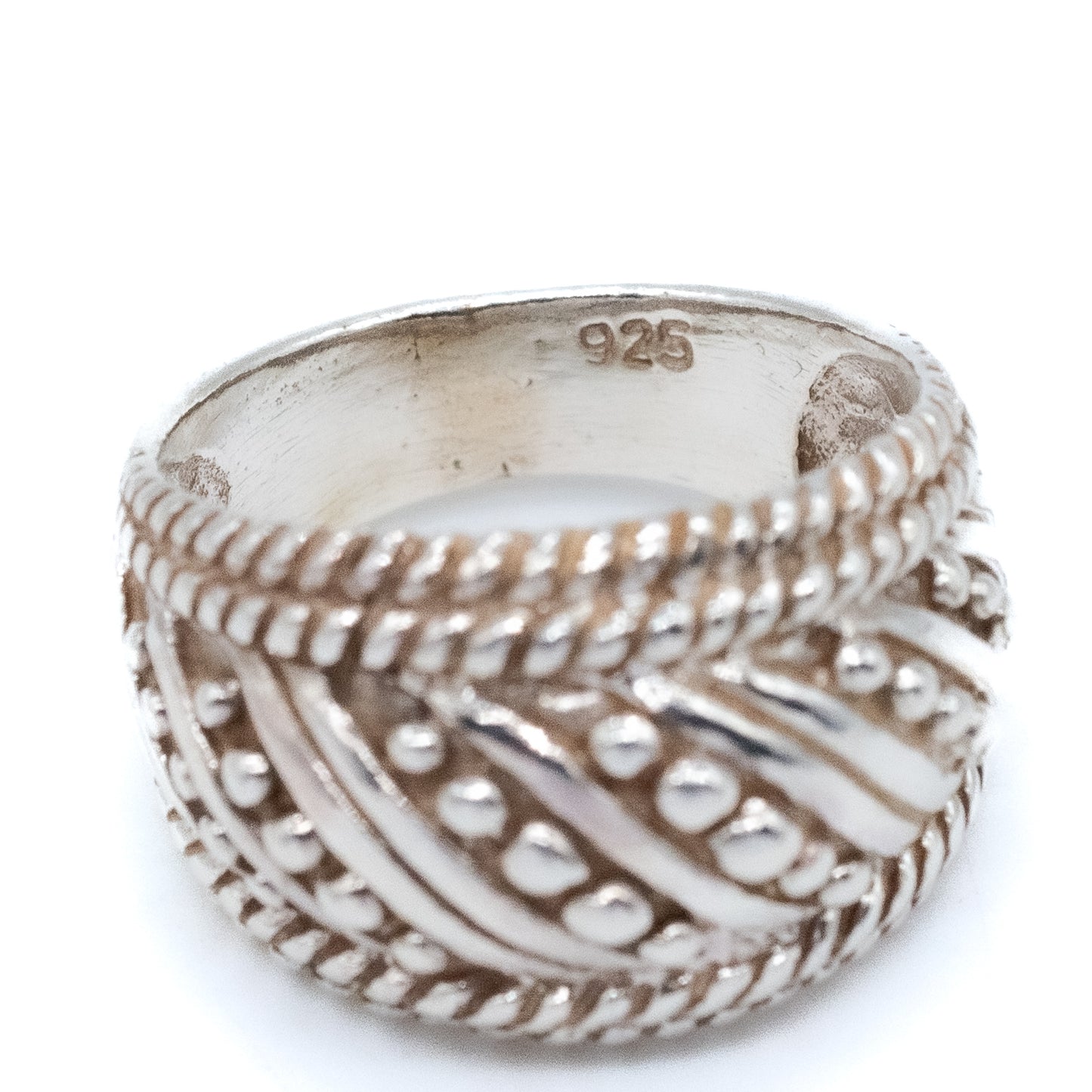 Sterling Silver Chunky Beaded Ring - Size UK O / US 7