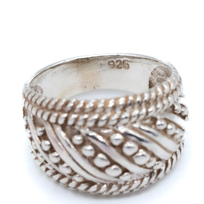 Sterling Silver Chunky Beaded Ring - Size UK O / US 7