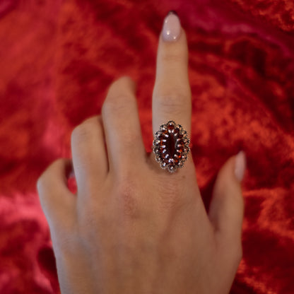 Sterling Silver Garnet Cocktail Ring - Size UK O / US 7