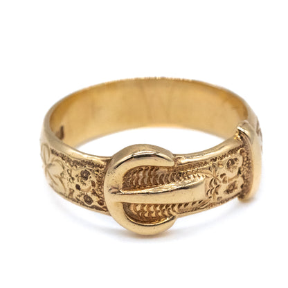 9ct Gold Engraved Patterned Buckle Ring - Size UK W / US 11