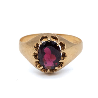 9ct Gold Garnet Signet Ring - Size Size U / US 10