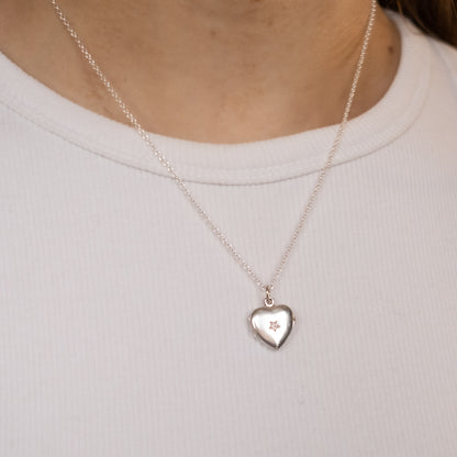 Sterling silver Diamond Heart Locket Necklace