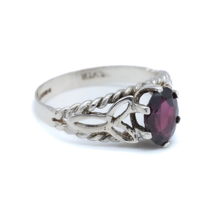 Sterling Silver Celtic Inspired Garnet Ring - Size UK O / US 7