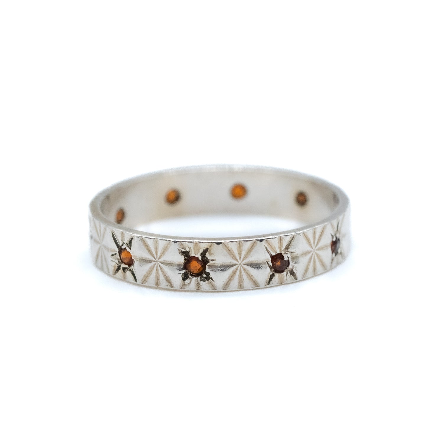 Sterling Silver Red CZ Star Set Band Ring - Size UK Q / US 8