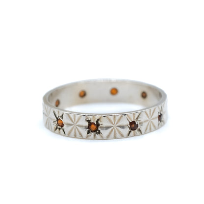 Sterling Silver Red CZ Star Set Band Ring - Size UK Q / US 8