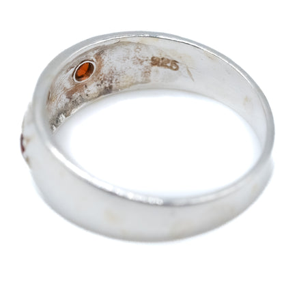 Sterling Silver 3 red Gem Star Set Gypsy Ring - Size UK M / US 6