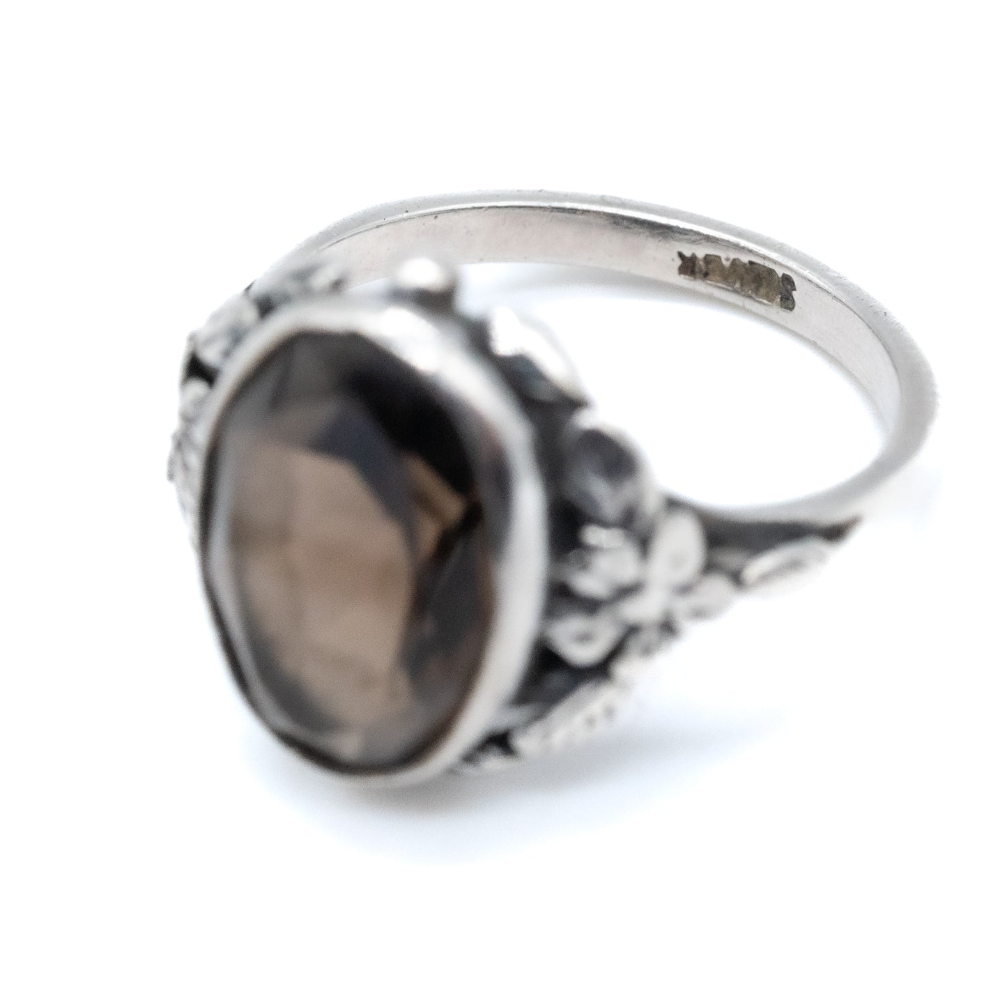 Sterling Silver Smoky Quartz Floral Ring - Size UK N / US 6.5