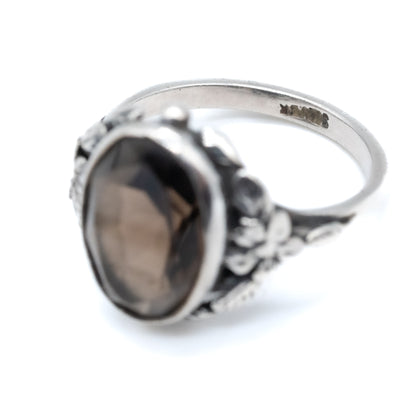 Sterling Silver Smoky Quartz Floral Ring - Size UK N / US 6.5