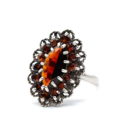 Sterling Silver Garnet Cocktail Ring - Size UK O / US 7