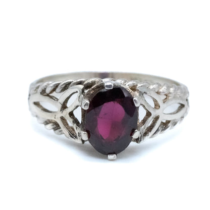 Sterling Silver Celtic Inspired Garnet Ring - Size UK O / US 7