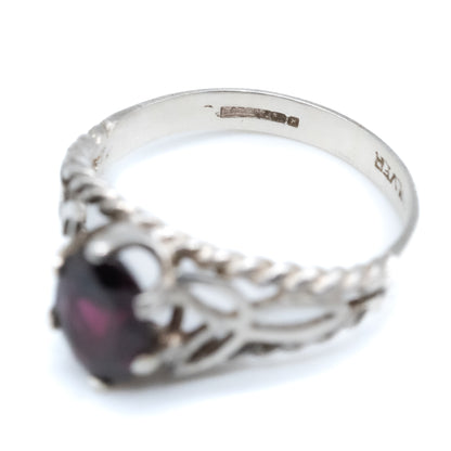 Sterling Silver Celtic Inspired Garnet Ring - Size UK O / US 7