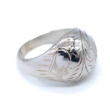 Sterling Silver Engraved Dome Ring - Size UK J / US 5