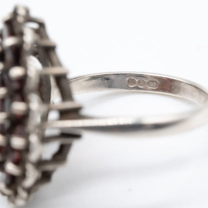 Sterling Silver Garnet Cocktail Ring - Size UK O / US 7