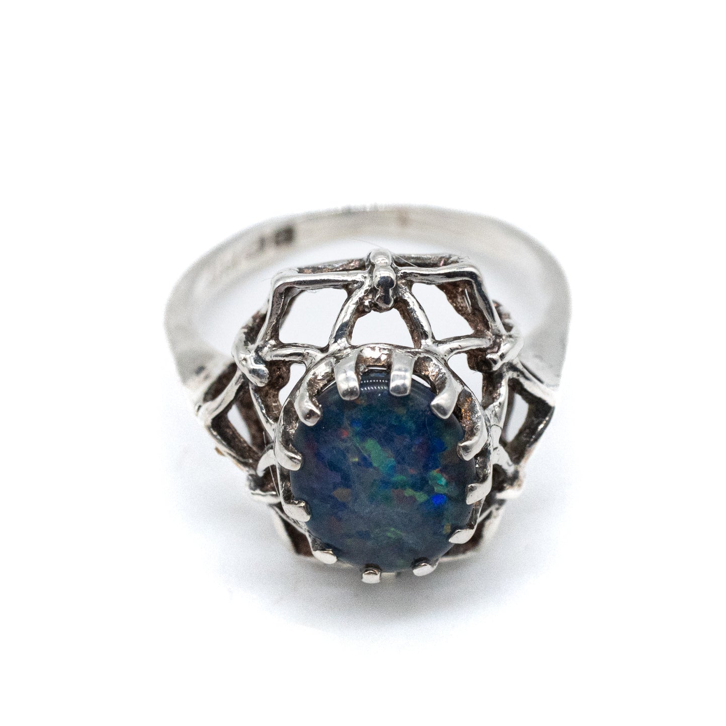 Sterling Silver Doublet Opal Ring - Size UK M / US 6