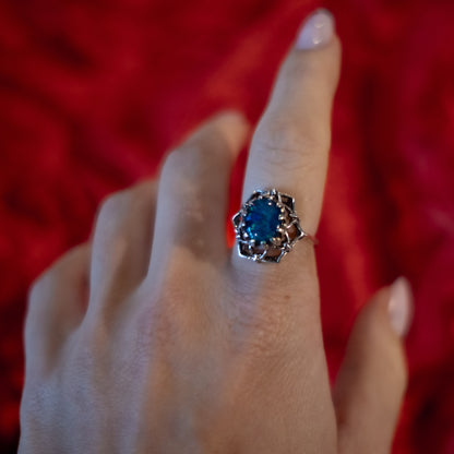 Sterling Silver Doublet Opal Ring - Size UK M / US 6