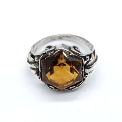 Sterling Silver Hexagon Cocktail Ring - Size UK M / US 6