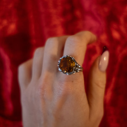 Sterling Silver Hexagon Cocktail Ring - Size UK M / US 6