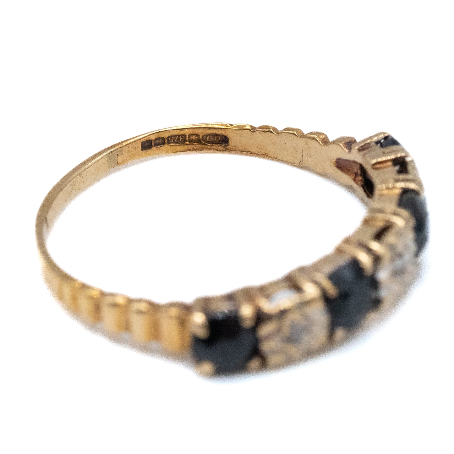 9ct Gold Diamond and Onyx Half Eternity Ring - Size Q / US 8