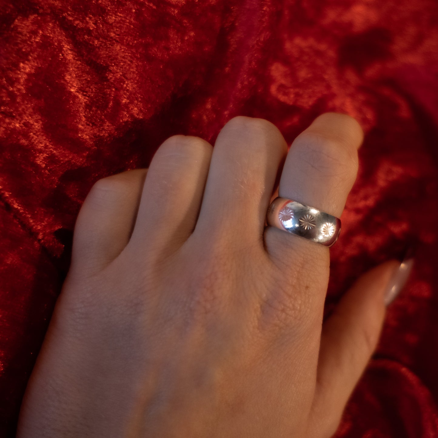 Sterling Silver Star D Shape Band Ring - Size UK M / US 6.5