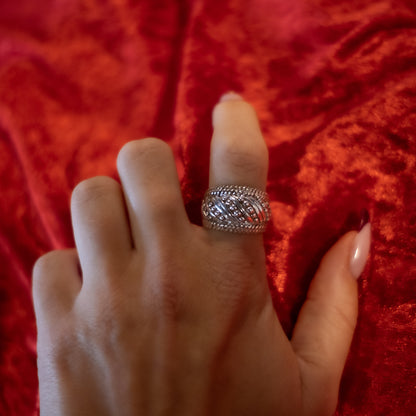 Sterling Silver Chunky Beaded Ring - Size UK O / US 7