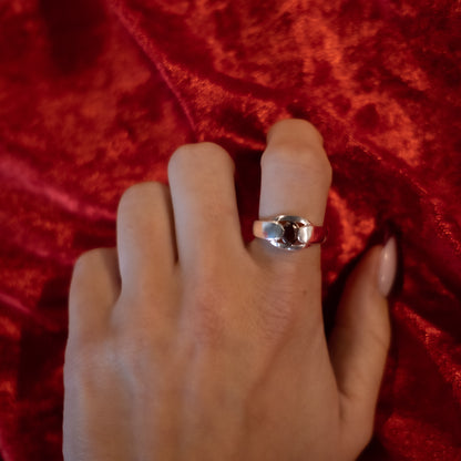 Sterling Silver Garnet Ring - Size UK O / US 7