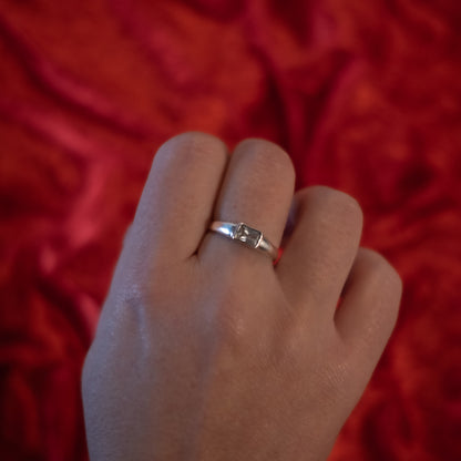 Sterling Silver Rectangle CZ Ring - Size UK S / US 9