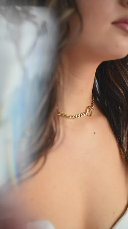 Aura O Ring Gold Curb Chain Choker Necklace